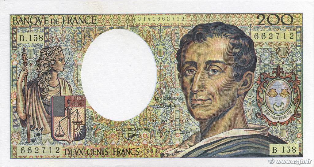 200 Francs MONTESQUIEU Modifié FRANKREICH  1994 F.70/2.01 fST