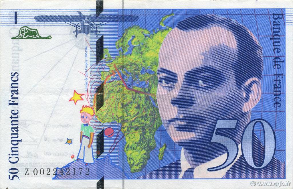 50 Francs SAINT-EXUPÉRY Sans mouton FRANCIA  1992 F.72f3.01 SPL+