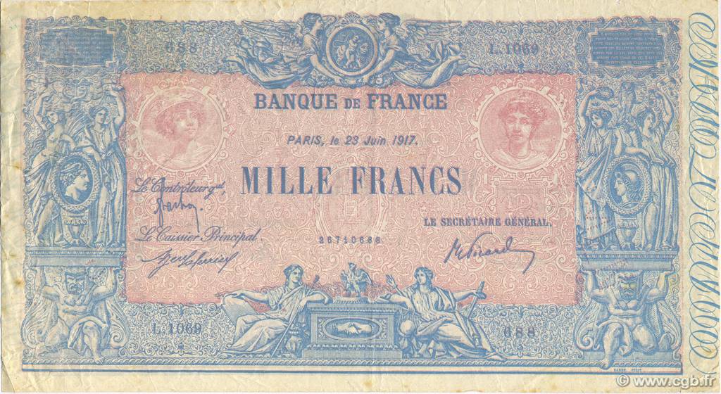 1000 Francs FRANCE regionalism and miscellaneous  1930 F.-- VF