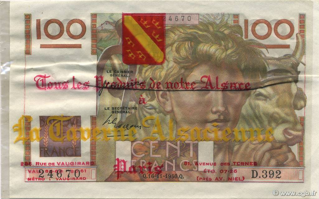 100 Francs JEUNE PAYSAN FRANCE regionalismo y varios  1950 F.28.28 SC