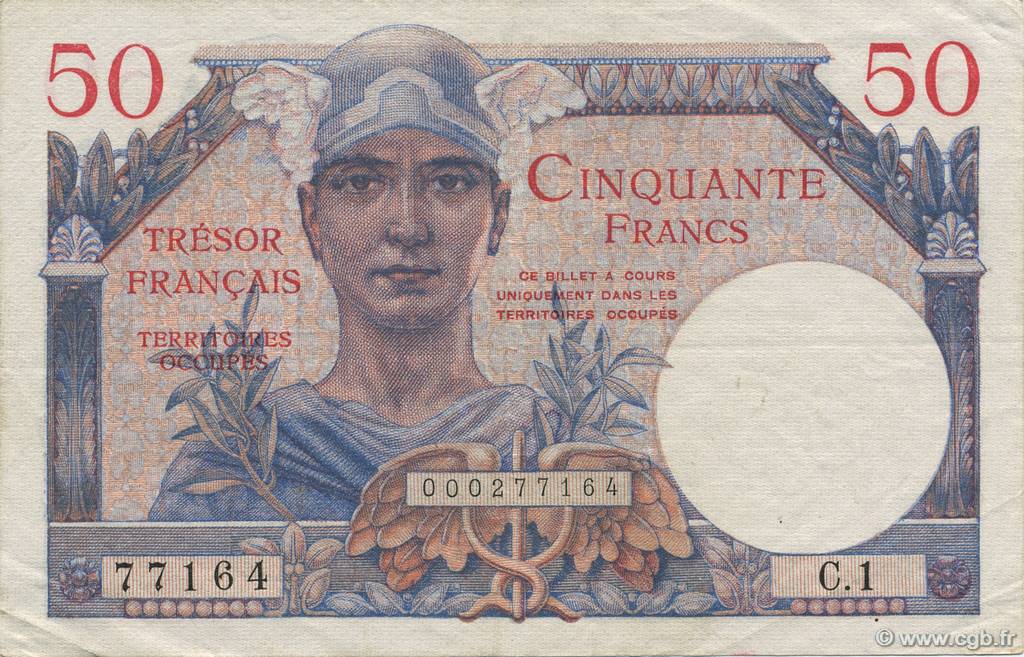 50 Francs TRÉSOR FRANCAIS FRANKREICH  1947 VF.31.01 VZ
