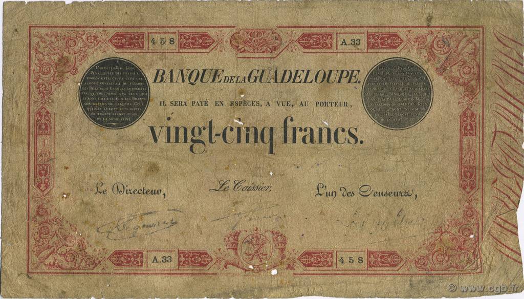 25 Francs rouge GUADELOUPE  1930 P.08 q.B