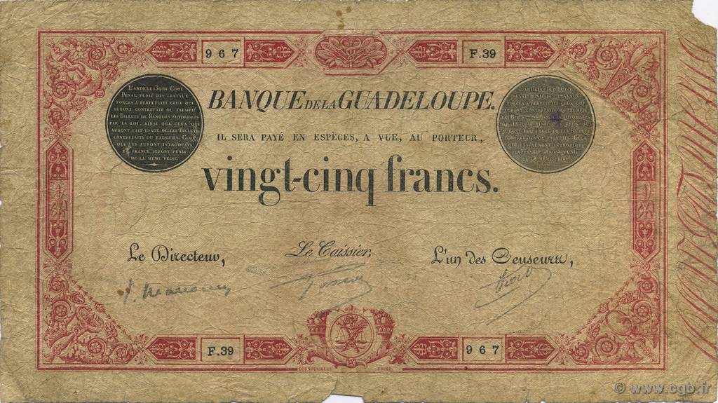 25 Francs rouge GUADELOUPE  1933 P.08 RC+