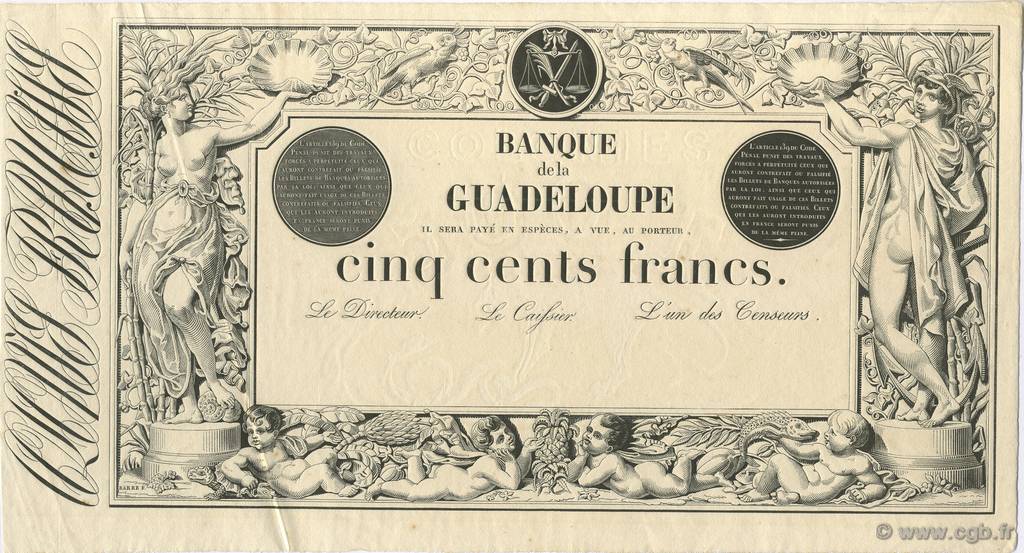 500 Francs GUADELOUPE  1853 P.10vars SC