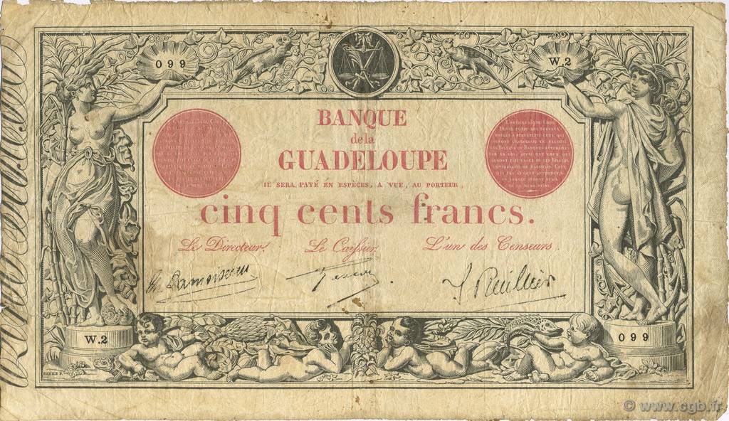 500 Francs GUADELOUPE  1928 P.10 q.BB