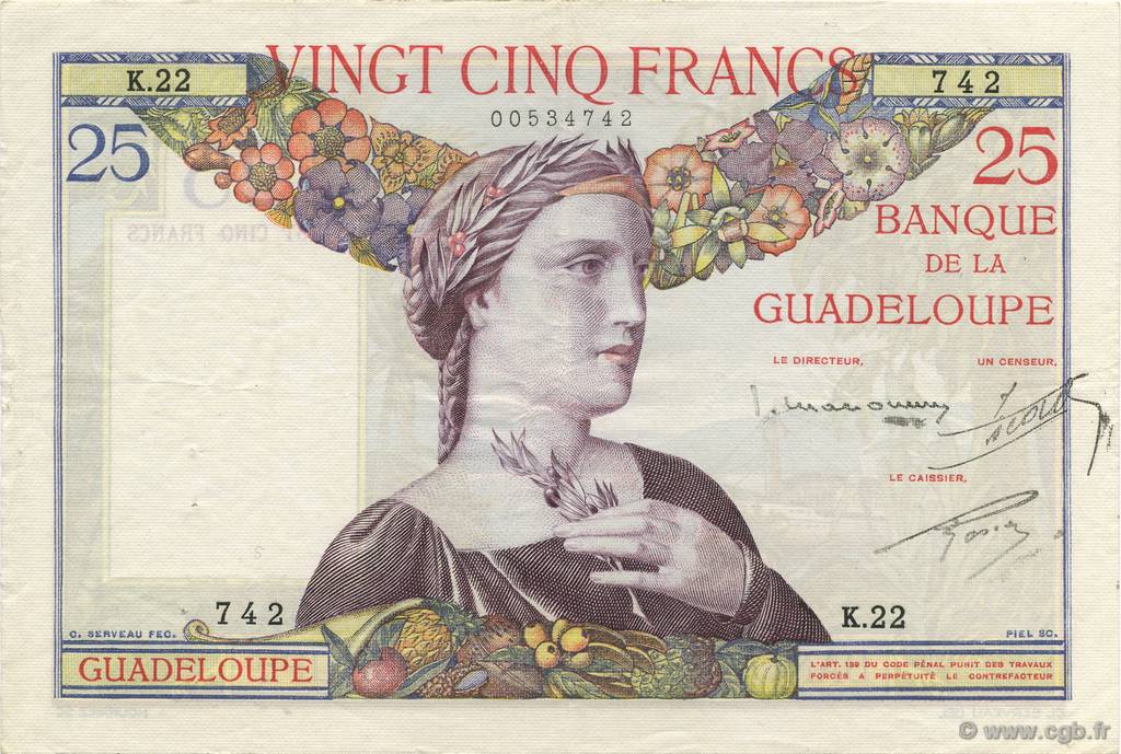 25 Francs GUADELOUPE  1934 P.14 VZ