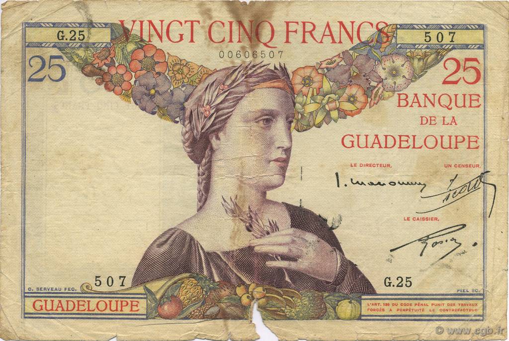 25 Francs GUADELOUPE  1934 P.14 MB