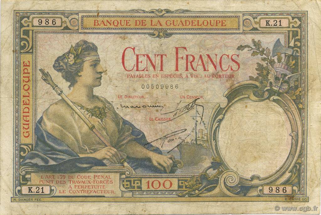100 Francs GUADELOUPE  1934 P.16 F