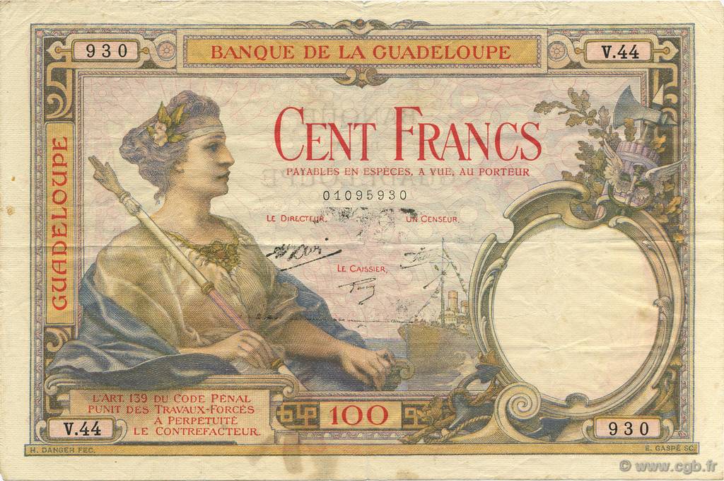 100 Francs GUADELOUPE  1944 P.16 BB
