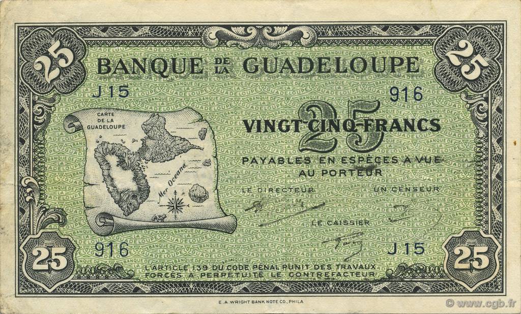 25 Francs GUADELOUPE  1945 P.22b fVZ
