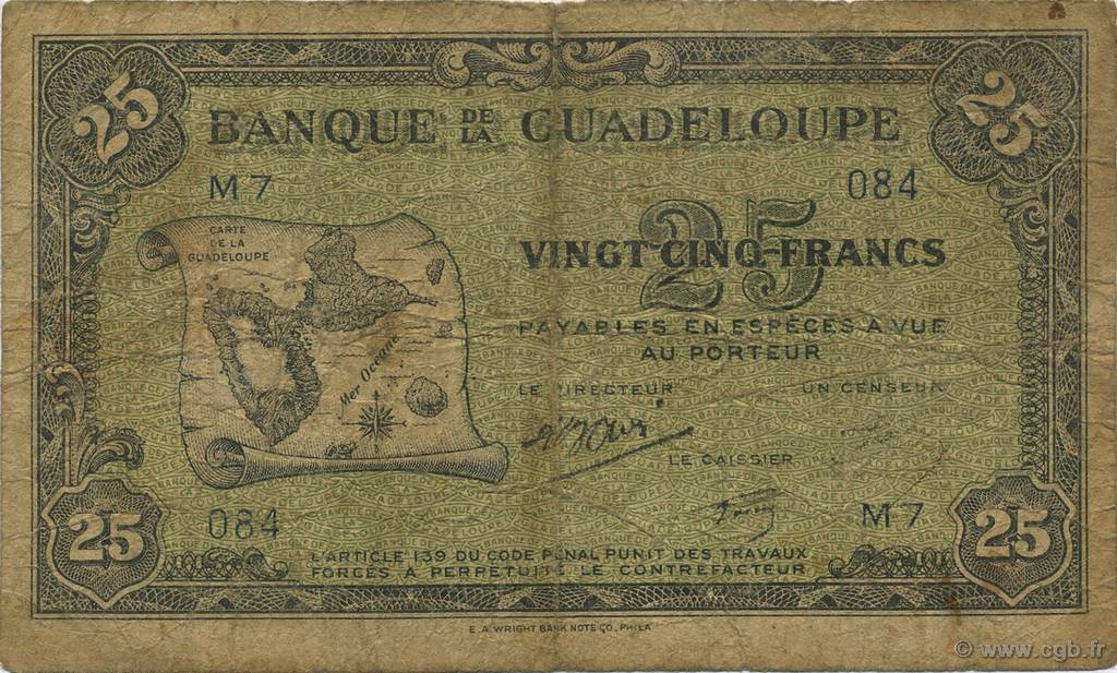 25 Francs GUADELOUPE  1945 P.22b G
