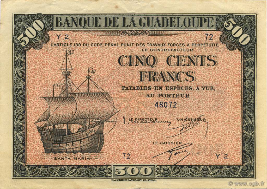500 Francs GUADELOUPE  1943 P.24a XF