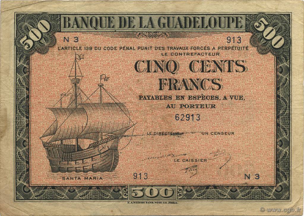 500 Francs GUADELOUPE  1944 P.24b BC+