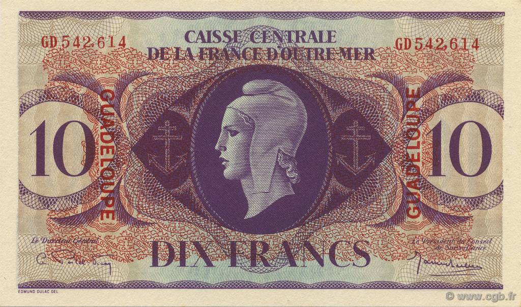 10 Francs GUADELOUPE  1944 P.27a SC+