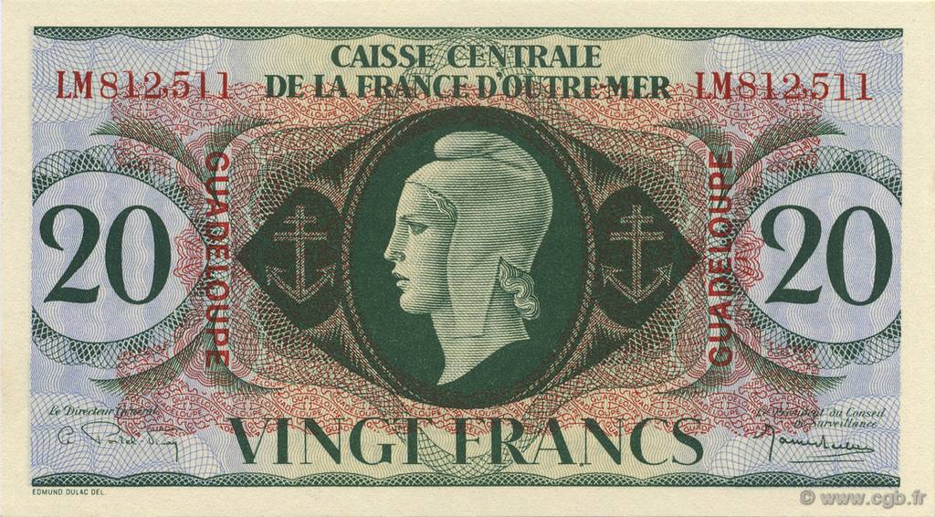 20 Francs GUADELOUPE  1944 P.28a AU