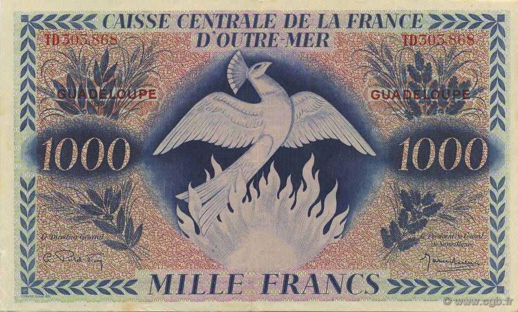 1000 Francs Phénix GUADELOUPE  1944 P.30b SPL+