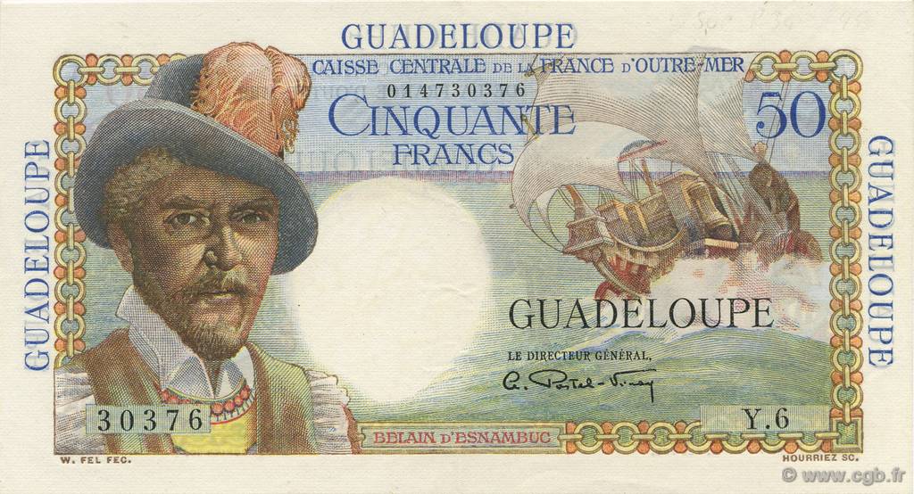 50 Francs Belain d Esnambuc GUADELOUPE  1946 P.34 AU