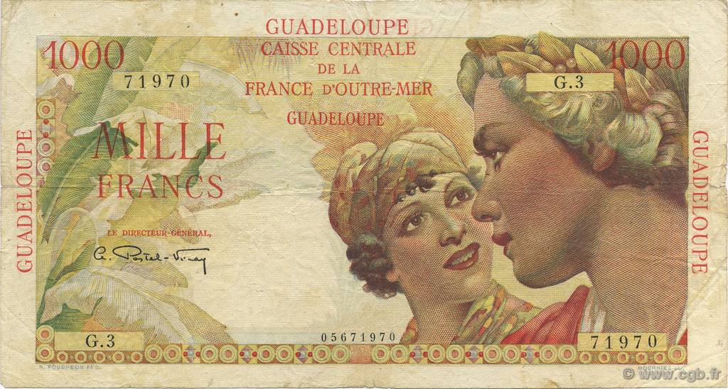 1000 Francs Union Française GUADELOUPE  1947 P.37a F - VF