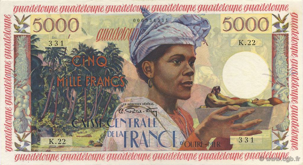 5000 Francs antillaise GUADELOUPE  1955 P.40 SPL
