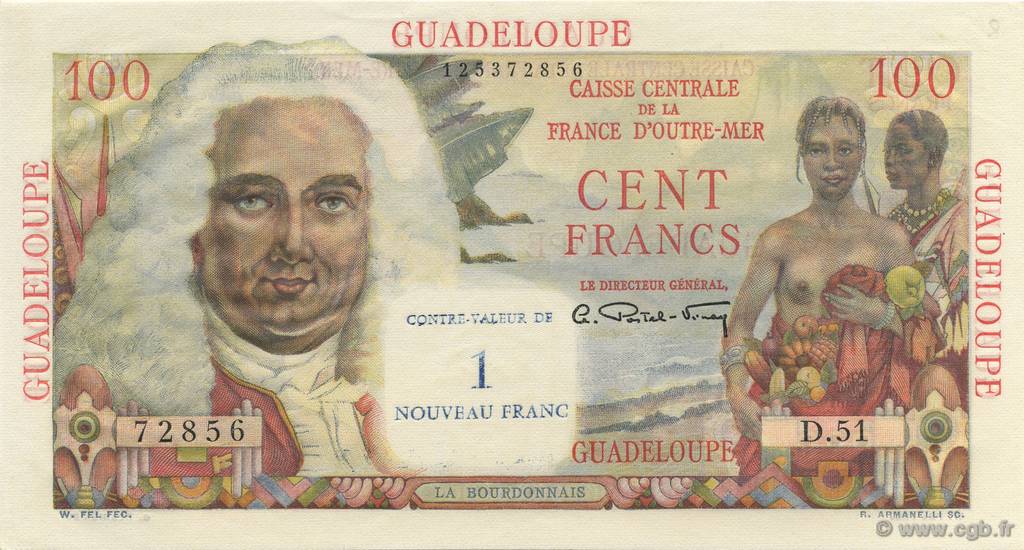 1 NF sur 100 Francs La Bourdonnais GUADELOUPE  1960 P.41 UNC