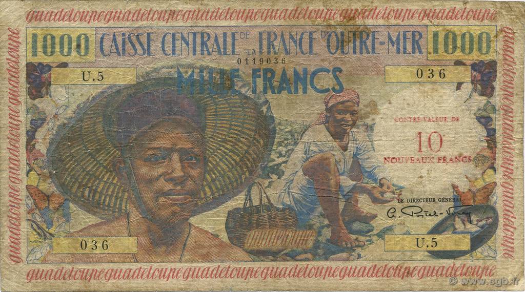 10 Nouveaux Francs pêcheur GUADELOUPE  1960 P.43 VG