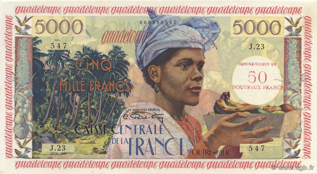 50 NF sur 5000 Francs antillaise GUADELOUPE  1960 P.44 AU