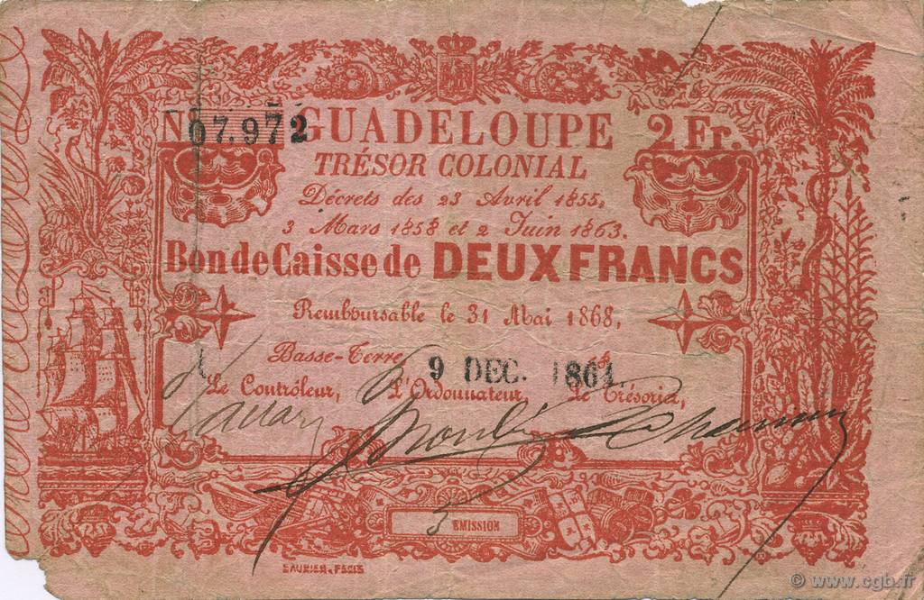 2 Francs GUADELOUPE  1864 P.A14 BC