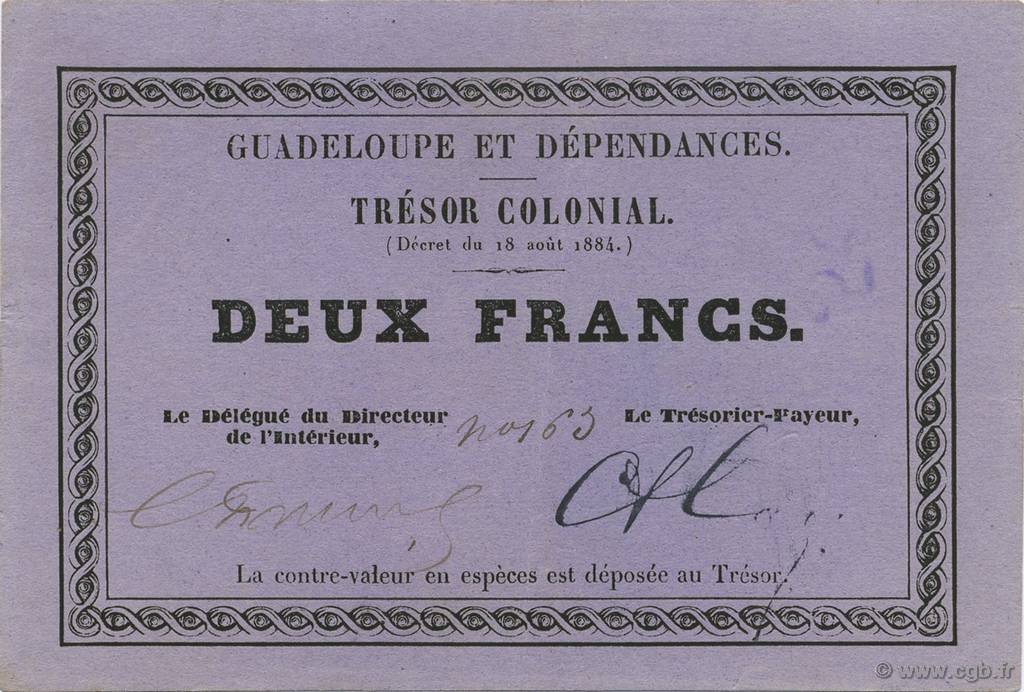 2 Francs GUADELOUPE  1884 P.03A AU