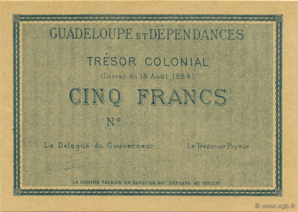 5 Francs GUADELOUPE  1884 P.04a FDC
