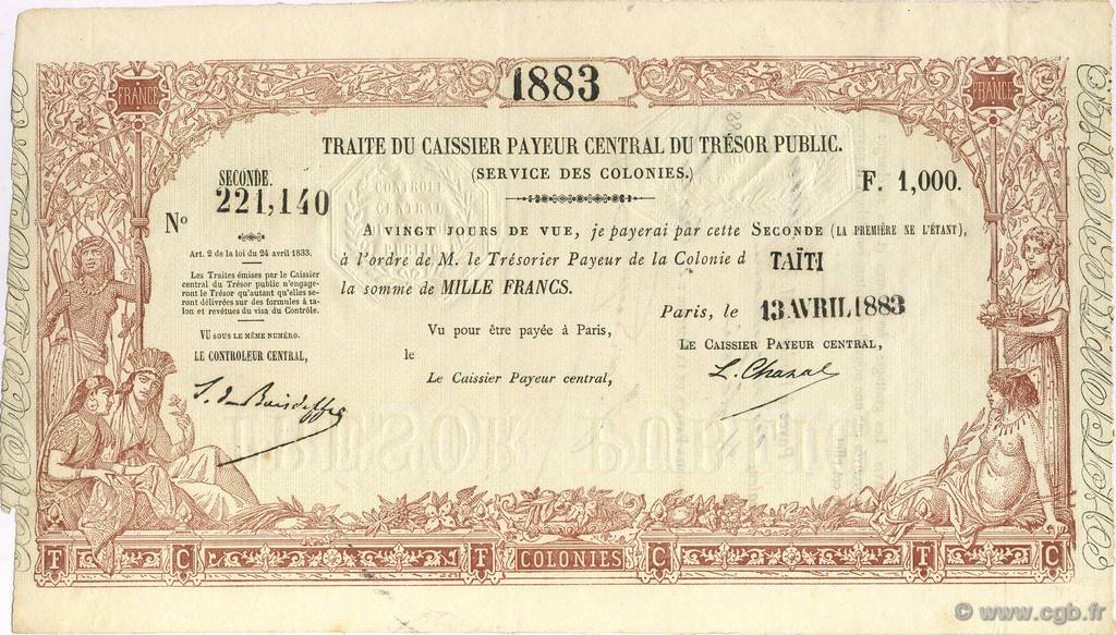 1000 Francs TAHITI  1883 P.-- SPL