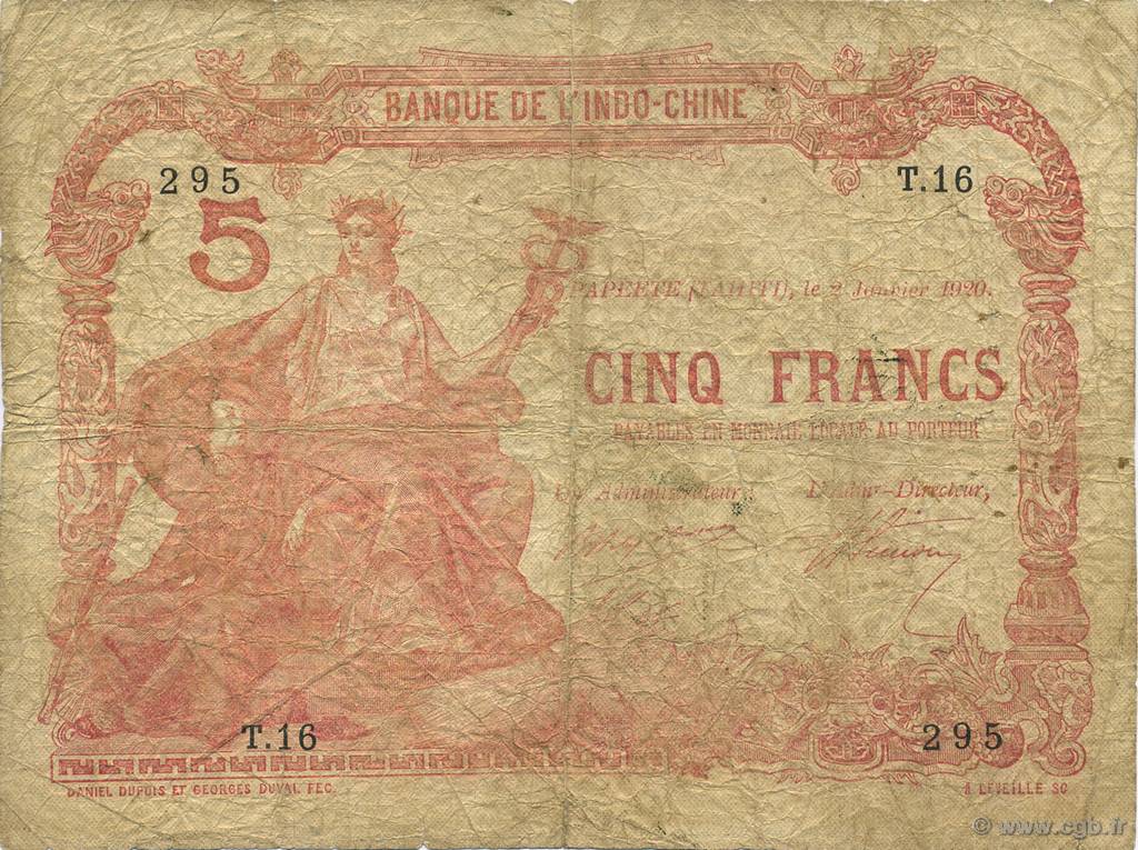 5 Francs TAHITI  1920 P.01b VG