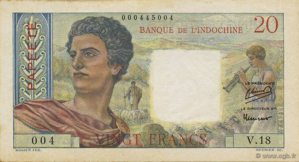 20 Francs TAHITI  1951 P.21a XF+