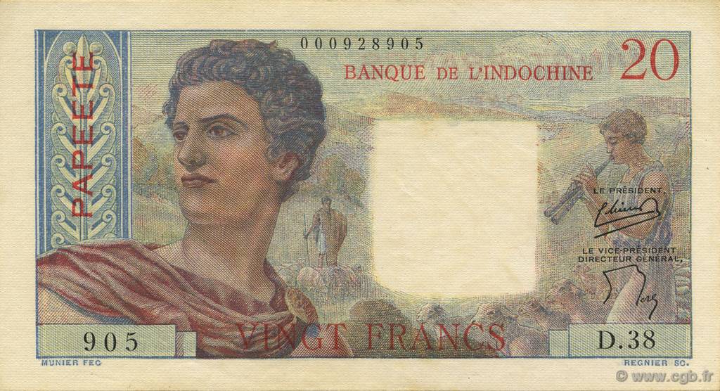 20 Francs TAHITI  1954 P.21b XF+