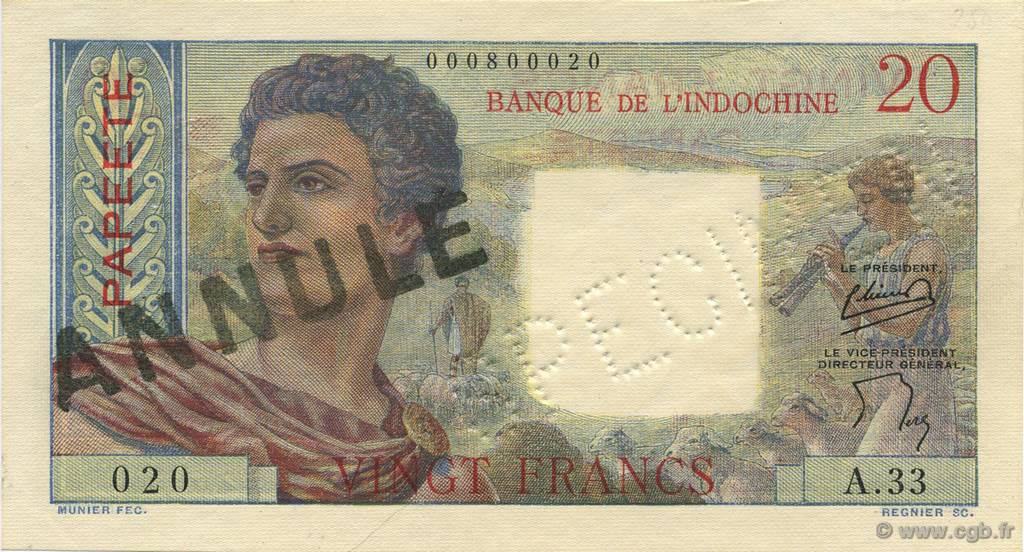 20 Francs TAHITI  1954 P.21bs SPL+