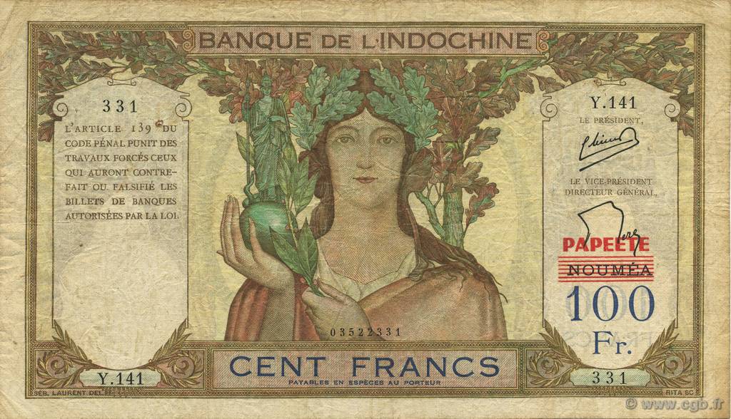 100 Francs TAHITI  1963 P.16A q.BB