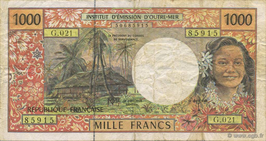 1000 Francs FRENCH PACIFIC TERRITORIES  1996 P.02 F - VF