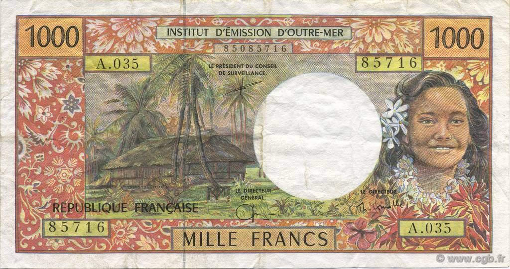 1000 Francs FRENCH PACIFIC TERRITORIES  1996 P.02 VF
