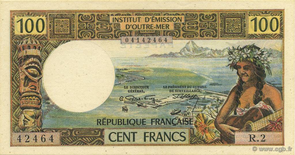100 Francs TAHITI  1973 P.24b fST+