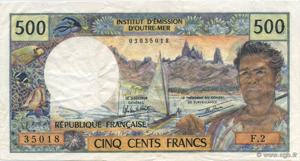 500 Francs TAHITI  1982 P.25B MBC+