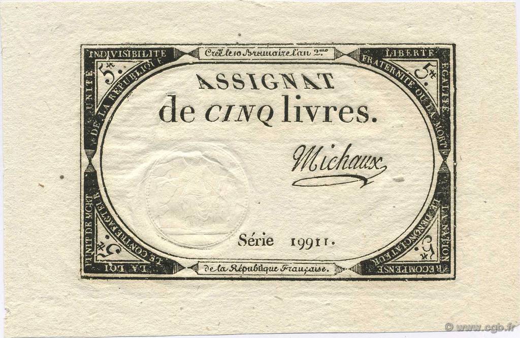 5 Livres FRANCE  1793 Laf.171 UNC
