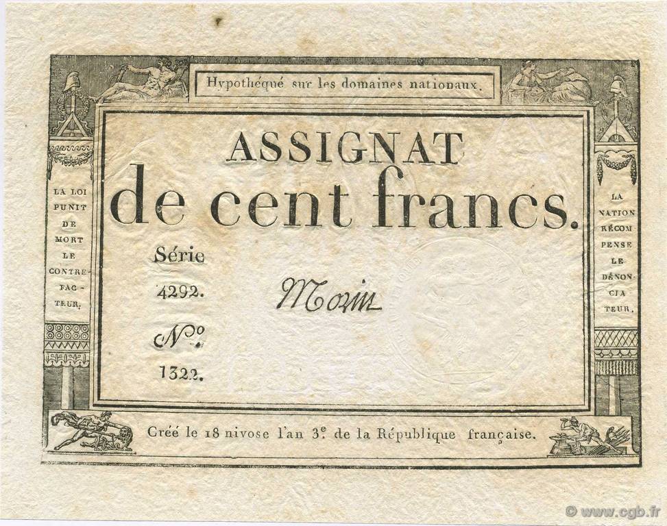 100 Francs FRANCE  1795 Laf.173 UNC-