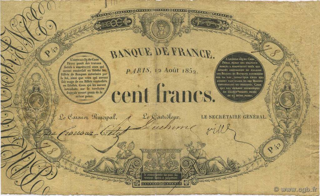 100 Francs 1848 Définitif FRANCIA  1852 F.A24.04 q.BB