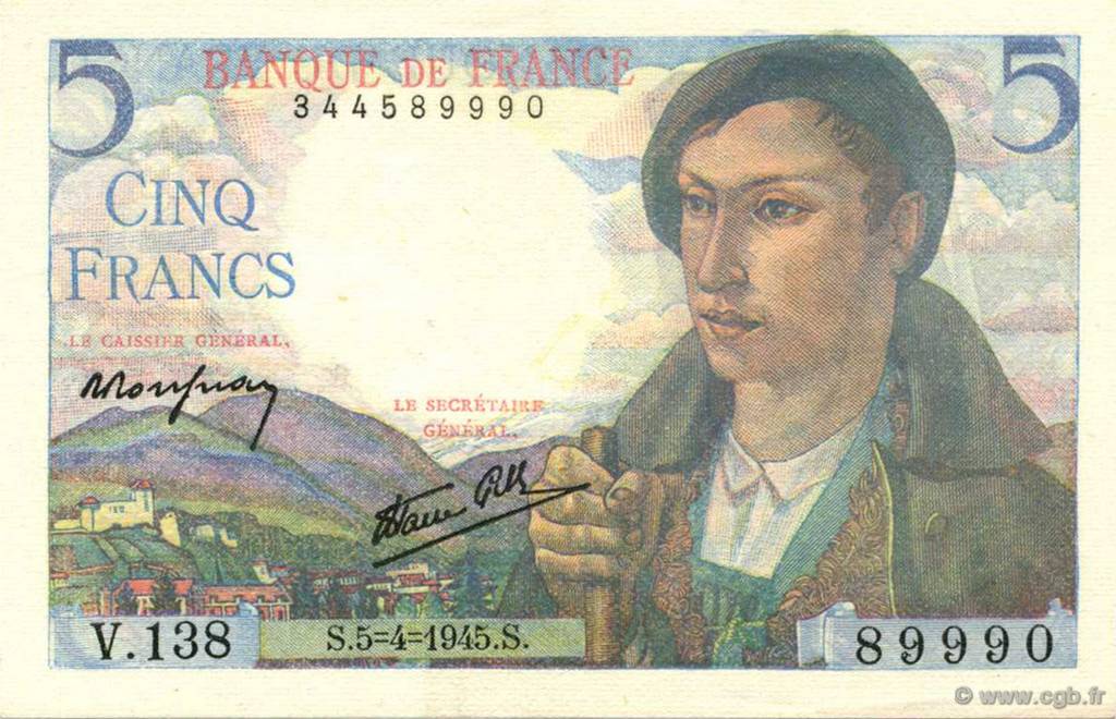5 Francs BERGER FRANKREICH  1945 F.05.06 ST