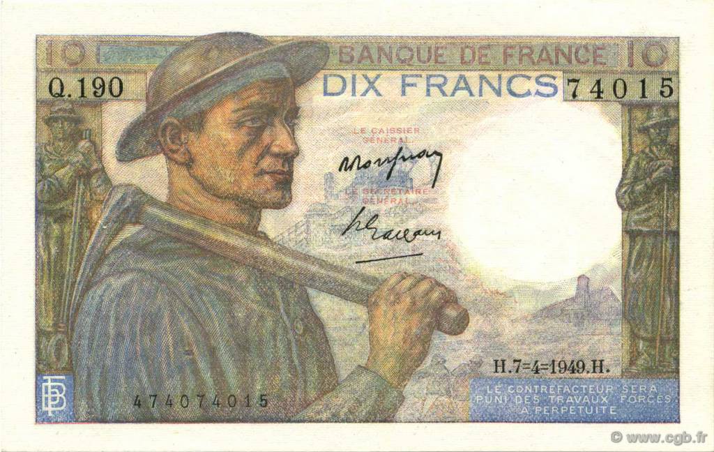 10 Francs MINEUR FRANCIA  1949 F.08.21 SC