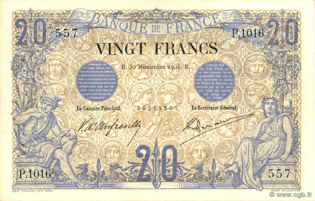 20 Francs NOIR FRANCE  1904 F.09.03 pr.SUP