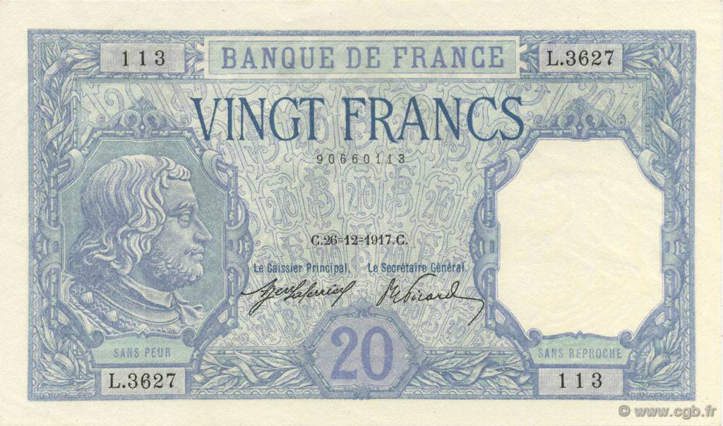 20 Francs BAYARD FRANKREICH  1917 F.11.02 VZ+