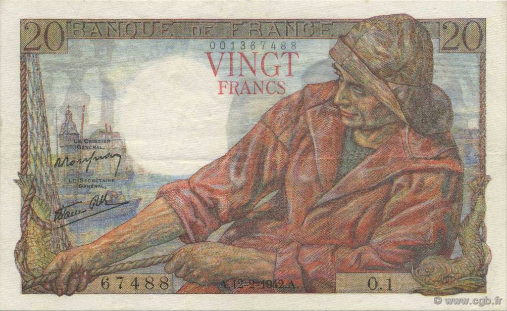 20 Francs PÊCHEUR FRANCIA  1942 F.13.01 q.SPL