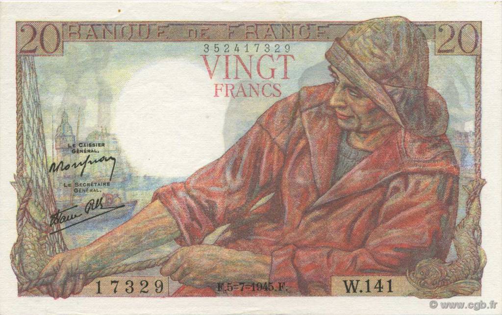20 Francs PÊCHEUR FRANCIA  1945 F.13.10 SC+