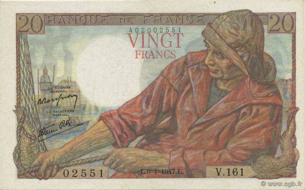20 Francs PÊCHEUR FRANCE  1947 F.13.11 SPL+