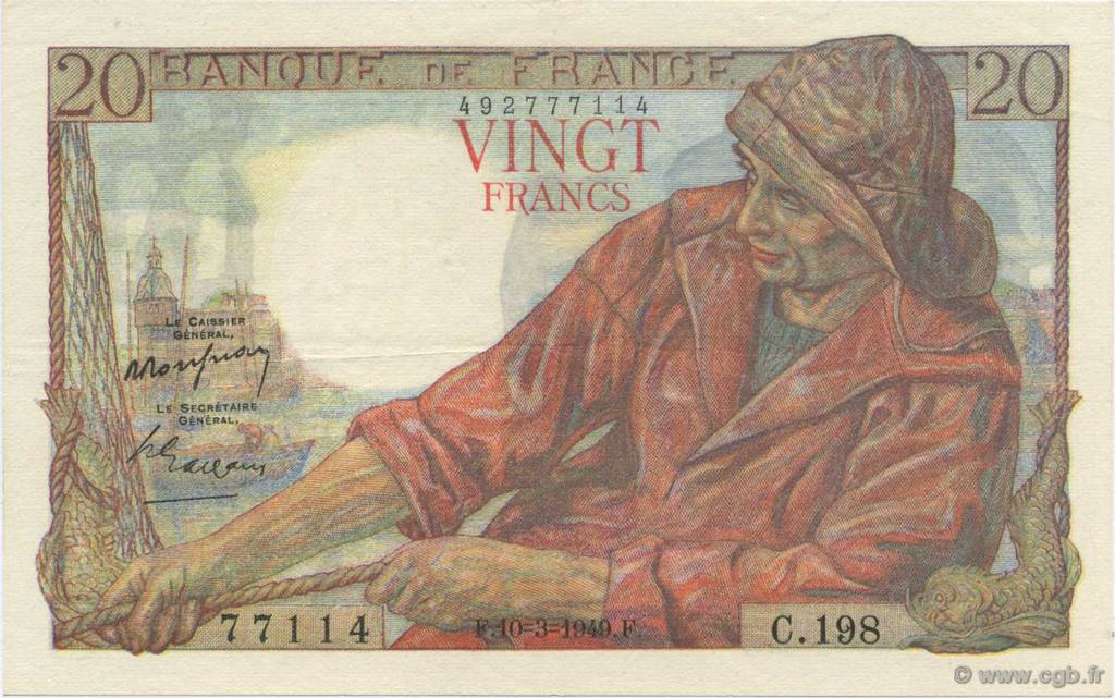 20 Francs PÊCHEUR FRANCIA  1949 F.13.14 SPL+